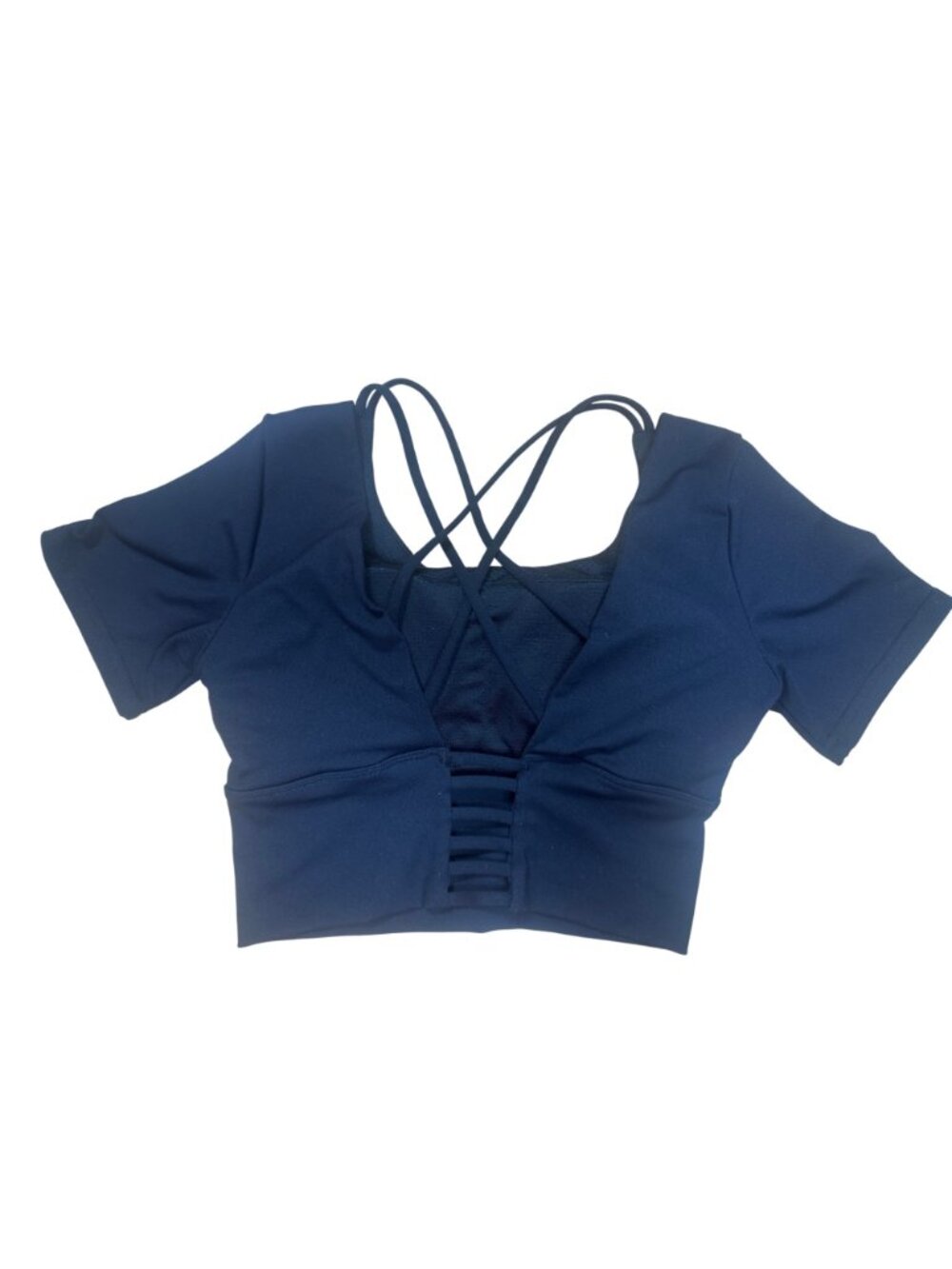 ✨ Black Criss Cross Back Athletic Crop Top Built-in Bra Small Yoga Pilates ✨ - Picture 4 of 5